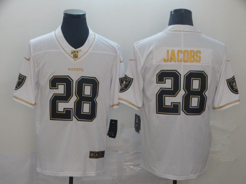 Men Oakland Raiders 28 Jacobs White Retro gold character Nike NFL Jerseys